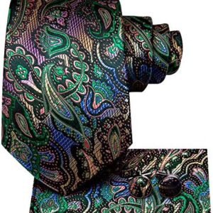 Hi-Tie Silk Paisley Necktie and Pocket Square Cufflinks Set