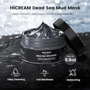 Hicream Dead Sea Mud Mask for Face and Body – Natural Face and Skin Care -Deep Cleansing Clay Mask for Acne,Blackheads, Whitehead,Oily Skin, Minimize Pores,Moisturizing -for Women & Men-8.8 oz/250g