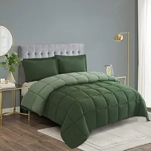 HIG 3pc Green Down Alternative Comforter Set Twin XL Size – All Season Reversible Comforter with Sham – Quilted Duvet Insert with Corner Tabs – Box Stitched – Breathable, Soft, Fluffy