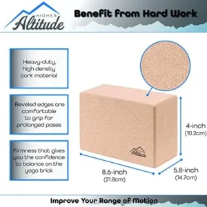 Higher Altitude Yoga Block Cork – 8.6 x 4 x 5.8inch Brick Block Aid for a Deeper Stretch – Adjustable to Fit Your Pose