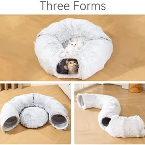 HIPIPET Winter Plush Cat Tunnel with Cat Bed for Indoor Cats,Multifunctional Cat Toys for Small Medium Large Cat.