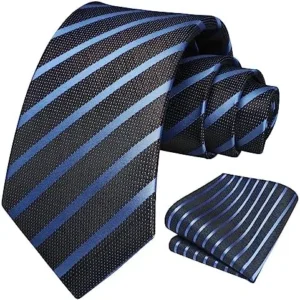 HISDERN Mens Tie Business Formal Striped Ties and Handkerchief Set Woven Pocket Square Wedding College Striped Necktie