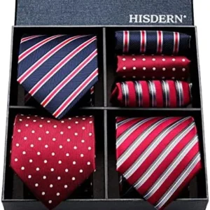 HISDERN Mens Ties Extra Long Tie and Pocket Square Set 63 Inch XL Tie Pack Collection Gift Box Necktie Lot 3 PCS