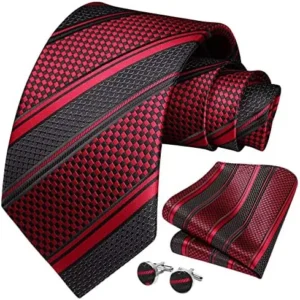 HISDERN Mens Ties Set Stripe Plaid Ties for Men and Pocket Square Cufflinks Formal Silk Necktie Wedding Business