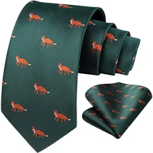 HISDERN Ties for Men Classic Animal Tie and Pocket Square Set Jacquard Woven Silk Neckties Handkerchief Wedding Party