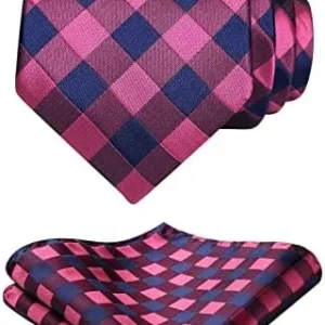 HISDERN Ties for Men Plaid Checkered Tie with Pocket Square Woven Business Formal Necktie Handkerchief Set Wedding Party