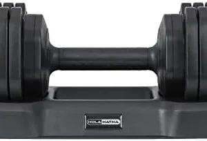 HolaHatha 5-in-1 Adjustable 15 to 55 Pound Dumbbell Free Weight Equipment w/Storage Tray & Double Locking System for Home Gym Fitness Workout