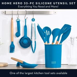 Home Hero 33 Pcs Silicone Kitchen Utensils Set – All-In-One Cooking Utensils Set Spatula Set – Non Stick Heat Resistant First Home Essentials Utensil Sets – Kitchen Gadget Set (33 Pcs Set – Blue)