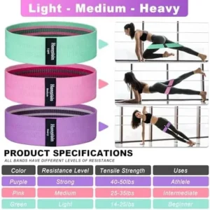 Honmein Resistance Bands for Working Out, 3 Levels Exercise Bands Workout Bands Set for Women Men, Hip Legs Booty Bands for Home Fitness, Gym, Yoga, Pilates