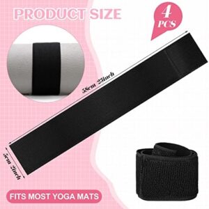 Honoson 4 Pcs Nylon Yoga Mat Strap Stretchable Yoga Mat Holder Straps Heavy Duty Bungee Straps Band Adjustable Yoga Mat Carrying Strap for Exercise Workout Pilates Yoga Mat Storage Gym, Black