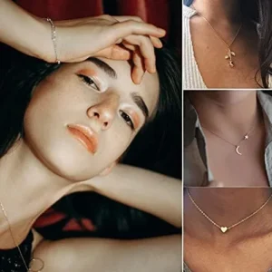 Honsny Layered Choker Necklace for Women Girls Coin Moon Star Multilayer Choker Necklaces Charm Tiered Choker Chain Gold Necklace Set Adjustable Silver Bar Pendant Y Necklace for Teens