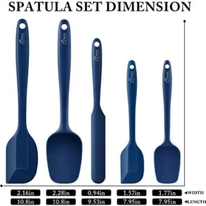 HOTEC Food Grade Silicone Rubber Spatula Set Kitchen Utensils for Baking, Cooking, and Mixing High Heat Resistant Non Stick Dishwasher Safe BPA-Free Classic Blue Set of 5