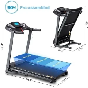 HUAGEED Treadmill for Home with 15% Auto Incline, 0.5-10 MPH Speed, Foldable Treadmills with APP, Speaker, 18″ Wide Belt, 15 Programs, Smart Running Machine for Apartment Walking and Jogging, 2.5HP