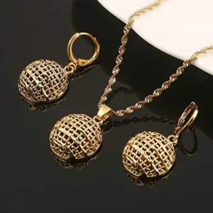 Huangshanshan 24k Gold Jewelry Set Necklace Earrings Pendant African Round Beads Jewelry Set for Women