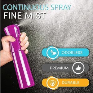 Hula Home Continuous Spray Bottle (10.1oz/300ml) Empty Ultra Fine Plastic Water Mist Sprayer – For Hairstyling, Cleaning, Salons, Plants, Essential Oil Scents & More – Light Purple