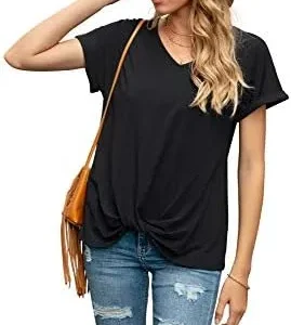 Iandroiy Women’s Comfy Casual Summer Tops Short Sleeve V Neck Blouses T Shirts Twist Knot Tees