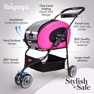 ibiyaya – Compact 5-in-1 Convertible and Foldable Small Pet Carrier and Stroller – Multifunctional Combo System Cat Stroller and Dog Stroller – Pets up to 16 Pounds – Pink