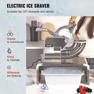 Ice Crushers Machine, 661lbs Per Hour Electric Snow Cone Maker with 4 Blades, Stainless Steel Shaved Ice Machine with Cover, 300W Ice Shaver Machine for Margaritas, Home and Commercial Use