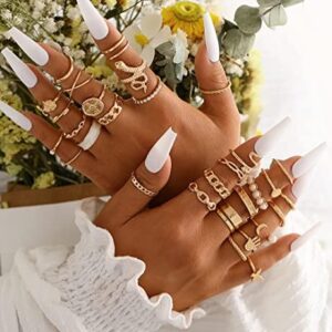 iF YOU 30 Pcs Gold Knuckle Rings Set for Women Girls, Boho Butterfly Snake Stackable Finger Rings, Silver Midi Rings Pack