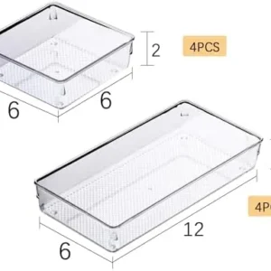 ihomecooker 8 Pack Clear Plastic Drawer Organizer Tray Cutlery Utensil Makeups Drawer Organizers 12″ X 6″&6″ X 6″…