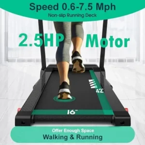 Impremey Folding Treadmill with Incline, Electric Treadmill with 42” x 16” Large Running Belt, Heart Rate Monitor, Easy Assembly, 64 Preset Programs, 7.5 Mph Speed, 2.5HP, Compact Design for Home