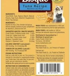 INABA Churu Bisque Lickable Treats for Cats, Creamy Purée Bisque with Vitamin E & Green Tea Extract, 1.4 Ounces per Pouch, 6 Pouches Total, Tuna Recipe