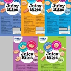 INABA Juicy Bites Grain-Free, Soft, Moist, Chewy Cat Treats with Vitamin E and Green Tea Extract, 0.4 Ounces per Pouch, 15 Pouches (3 per Pouch), 5 Flavor Variety Pack