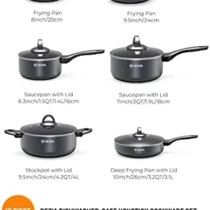 Induction Cookware Pots and Pans Set 10 Piece, BEZIA Dishwasher Safe Nonstick Cooking Pans, Stay-Cool Bakelite Handle, Scratch Resistant Kitchen Sets with Frying Pans, Saucepans & Stockpot