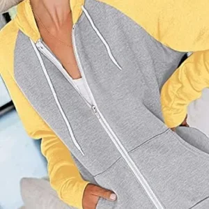 INFITTY Women’s Casual Color Block Long Sleeve Zip Up Hooded Sweatshirt Lightweight Hoodies Jacket with Pocket