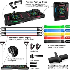 innotree Portable Exercise Equipment,14 in 1 Push Up Board System with 19 Gym Accessories, Home Gym Strength Training Workout Equipment for Men and Women