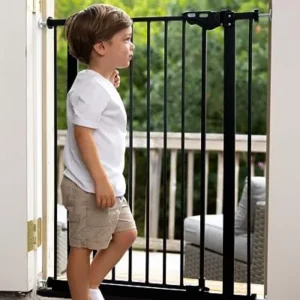 InnoTruth 36″ Tall Dog Gate for Stairs, 29-39.6” Auto Close Baby Gate Crafted for Child Protection with 2.24″ Slots, Dual-Lock Safety Design and Wall-Friendly, Black