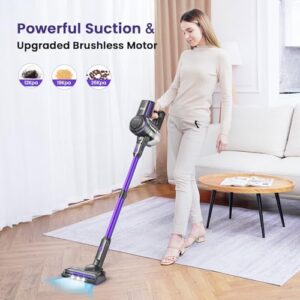 INSE Cordless Vacuum Cleaner, 26Kpa Stick Vacuum Cleaner with Powerful Brushless Motor, Max 45 Min Runtime, 6 in 1 Lightweight Vacuum with LED Display for Carpet Hard Floor Pet Hair, Purple