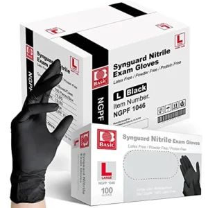 Intco Basic Medical Black Nitrile Exam Gloves – Latex-Free & Powder-Free – NGPF 1046 (Pallet of 48,000), large