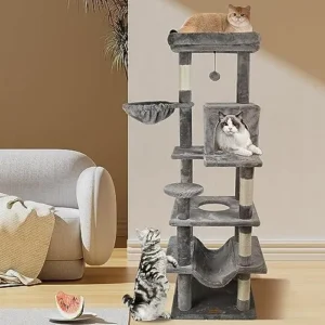 ISHARE Cat Tree Tall Indoor Unique Top Bed Cat Tower Tall for Large Cats with Hammock Cat Condo Multi-Level Furniture Activity Centre Scratching Posts (CT515)