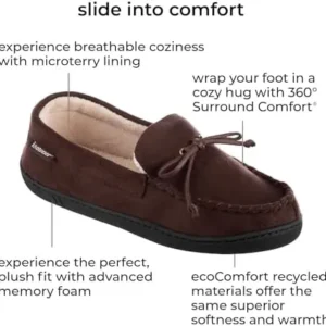 Isotoner Men’s Microsuede Moccasin Slippers – Men’s Indoor and Outdoor Sole Slippers, Features Memory Foam for a Customer Fit and Arch Support for All-Day Comfort, Machine Washable