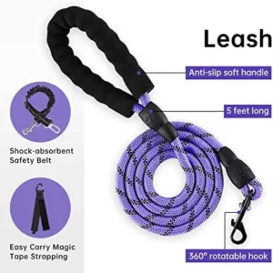 IVY&LANE No Pull Dog Harness for Medium Dogs, Dog Vest Harness with Leash, Safety Belt and Storage Strap, Fully Adjustable Harness, 360° Reflective Strip, Soft Handle (Purple, M)