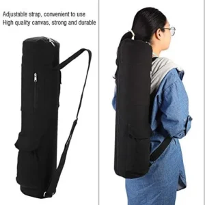 JAOCDOEN Multifunctional Black Canvas Yoga Mat Storage Bag Carrier Backpack with Adjustable Strap