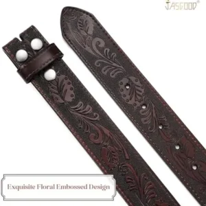 JASGOOD Western Leather Belt Strap for Men without Buckle Engraved Embossed Cowboy Leather Belt Strap 1.5 inch Wide