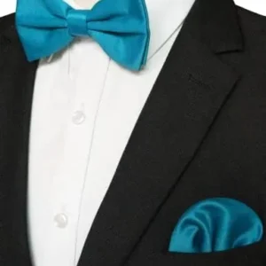 JEMYGINS Solid Color Pre-tied Bow Tie and Pocket Square Set for Men