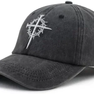 Jesus Cross Nail Hat for Men Women, Funny Adjustable Cotton Embroidered Christian Religious Faith Baseball Cap