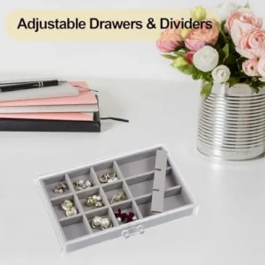 Jewelry Box with 5 Drawers, Velvet Earring Holder Organizer, Acrylic Jewelry Organizer Box for Women, Clear Stackable Jewelry Holder Organizer Box for Jewelry Storage Earrings Ring Bracelet Necklace