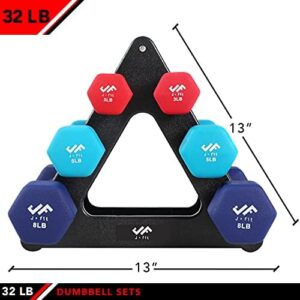 JFIT Dumbbell Hand Weight Pairs and Sets – Neoprene and Vinyl Dumbbell Pairs Options or 7 Neoprene Dumbbell Rack Set Options – Premium Non-Slip, Color Coded Hex Shaped Hand Weights