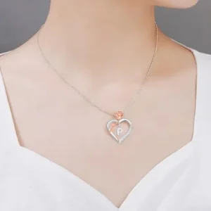 JoycuFF 𝗥𝗼𝗺𝗮𝗻𝘁𝗶𝗰 𝗚𝗶𝗳𝘁𝘀 𝗳𝗼𝗿 𝗪𝗼𝗺𝗲𝗻 Rose Heart Initial Letter Pendant Necklace, Girlfriend Wife Birthday Gift Anniversary Jewelry for Women, Gifts for Her Necklace with Rose Box