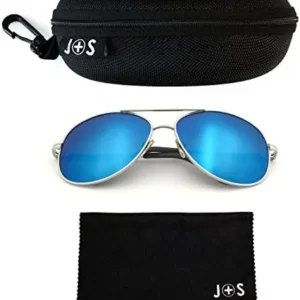 J+S Premium Military Style Classic Aviator Sunglasses, Polarized, 100% UV protection