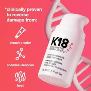 K18 Leave-In Repair Hair Mask Treatment to Repair Dry or Damaged Hair – 4 Minutes to Reverse Hair Damage from Bleach, Color, Chemical Services and Heat