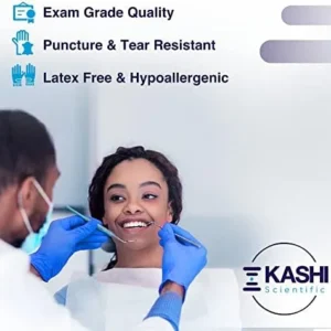 Kashi Scientific Disposable Medical Exam Nitrile Gloves, Powder Free Latex Free, 4 mil Blue Non Latex Glove, Food Safe Gloves