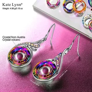 Kate Lynn “Rise From the Ashes” Phoenix Earrings, Sterling Silver Dangle Earrings with Crystals from Austria, Birthday Gift with Jewelry Box, Symbol of Luck and Renewal