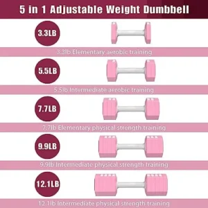 KEMLDIVS Adjustable Weight Dumbbells Set of 2, 3.3lb/5.5lb/7.7lb/9.9lb/12.1lb Each Hand Weight Sets for Women/Men, Adjustable Dumbbells Set for Home Gym Fitness Workout Strength Training