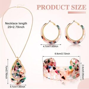 Kenning 4 Pcs Acrylic Jewelry Set for Women Statement Boho Resin Earrings Necklace Bracelet Stylish Jewelry Set for Women Girls