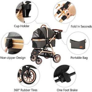 Kenyone Pet Stroller 3 in 1 for Medium Small Size Dogs Luxury Large Cat Stroller Detachable Carrier for Puppy, Kitty, Doggie (C510L Dark Gray)